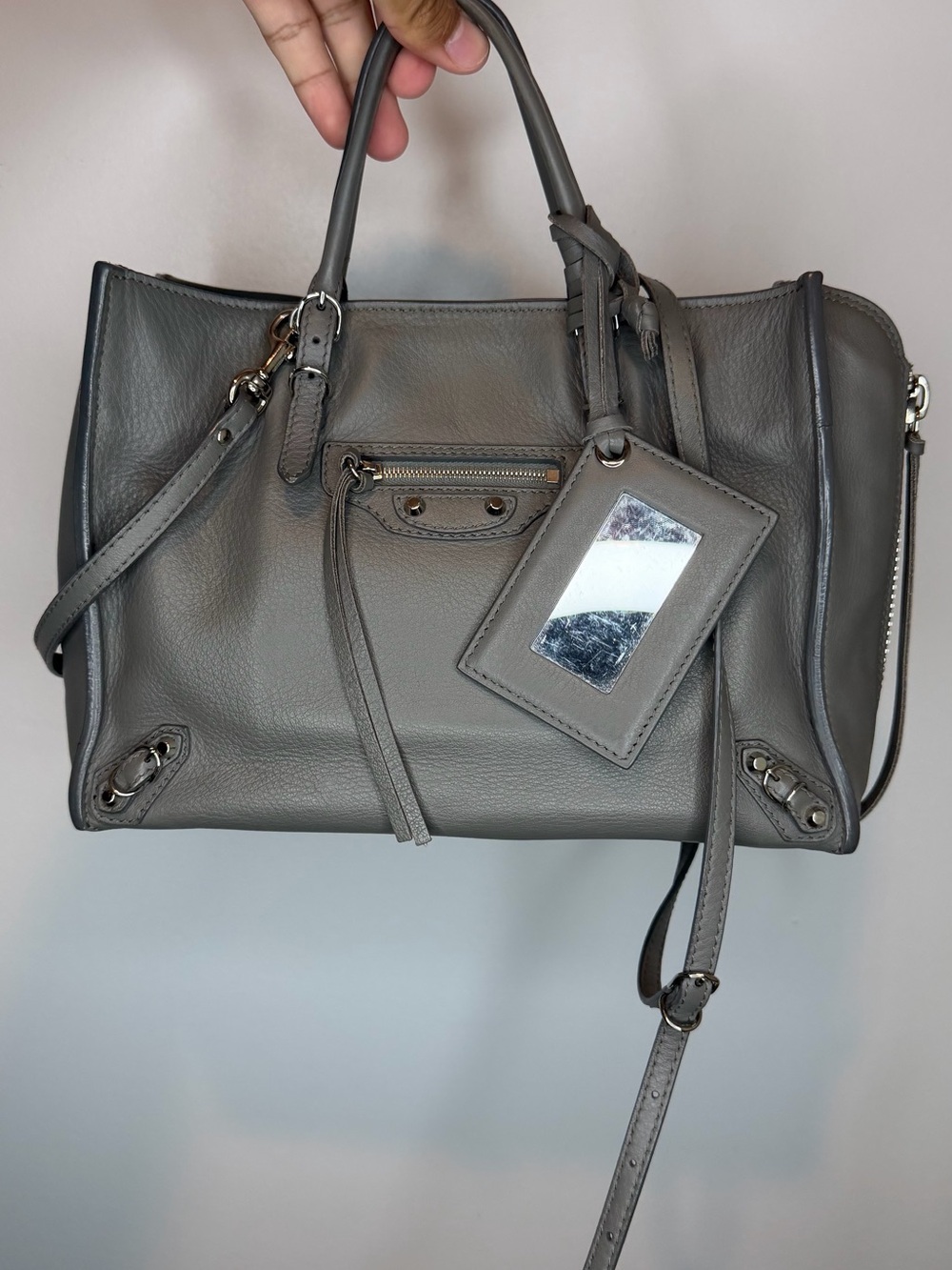 Balenciaga Grey Leather Mini Papier A4 Zip Around Bag